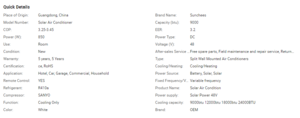 solar air conditioner price split solar DC48V 9000 BTU air condition - Image 3