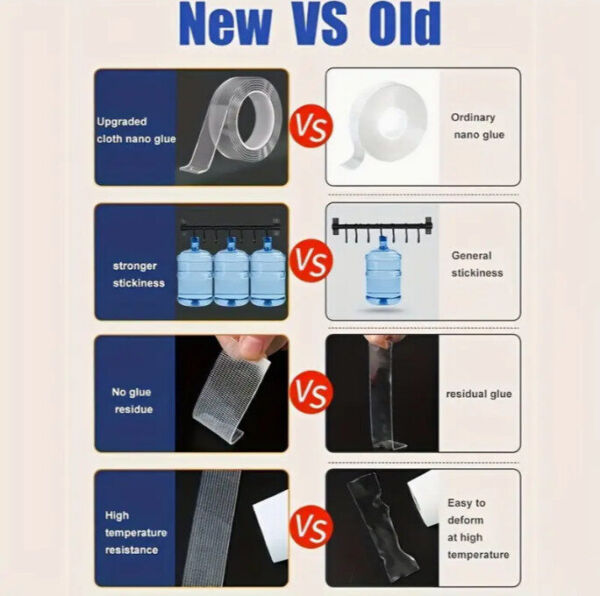 1 парче ултра-јака двострана нано-трака, 100.0цм Чиста и одстранлива, водоотпорна ПЕТ лепило - Тежок, дополнително јак леплив трак за употреба во домаќинството и канцеларијата - Image 6