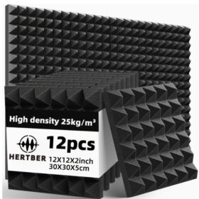 12 - Пакет Црни 30*30*5cm Панели за Звучна Апсорпција со Висока Густина, Отпорни на Пламен, Погодни за Снимање Студија, Инструментални Простории, Емитирање Програми, Тхеатри, Игрални Соби, Конференциски Сали, Канцеларии и Домашни Студија