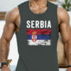 Машка маичка SERBIA со графика - Без ракави, лежерен елек со дизајн на србското знаме, дишлив полиестер, летна облека за возрасни, дишлив елек | Маичка со округол деколте | Полиестерска маичка