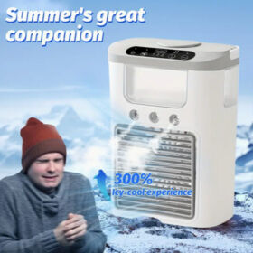 Портативен вентилатор со водено ладење и батерија – USB полнење, подобрува ефикасност на проток на воздух, двојна функција за ладење и хумидизирање, моментален ефект на ладење, квадратен дизајн, идеален за дома или на отворено, портативен вентилатор, модерен уред, уред со двојна функција