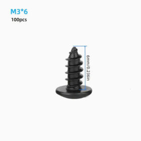 100 парчиња M3*6mm црни карбонски челик самопробивачки завртки, големи рамни крстести глави со дизајн на печурка, целосно навојни PHILLIPS погон, висока јачина закалени за прицврстување и поправка на дрво, за домашна употреба