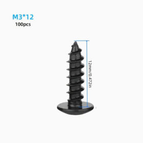 100 парчиња M3*12mm црни карбонски челик самопробивачки завртки, големи рамни крстести глави со дизајн на печурка, целосно навојни PHILLIPS погон, висока јачина закалени за прицврстување и поправка на дрво, за домашна употреба