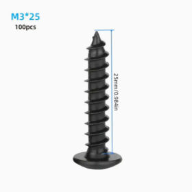 100 парчиња M3*25mm црни карбонски челик самопробивачки завртки, големи рамни крстести глави со дизајн на печурка, целосно навојни PHILLIPS погон, висока јачина закалени за прицврстување и поправка на дрво, за домашна употреба