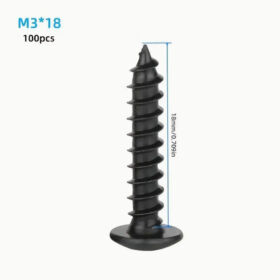 100 парчиња M3*18mm црни карбонски челик самопробивачки завртки, големи рамни крстести глави со дизајн на печурка, целосно навојни PHILLIPS погон, висока јачина закалени за прицврстување и поправка на дрво, за домашна употреба