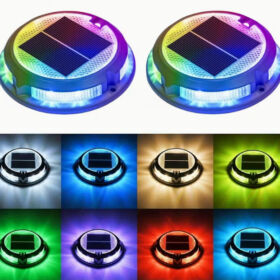 2 парчиња RGB Соларни Палубни/Дек Лампи - 9 Бојни Модови, 3 Осветлувачки Модови, Висококвалитетни Надворешни Соларни Степенички со Алуминиумска Рамка, Соларно Ослепување за Скали, Патеки и Дрвени Патишта, Соларни Лампи за Надвор, Палубна Осветлување, Мултиколорно Осветлување, Издржливо Пластично Куќиште