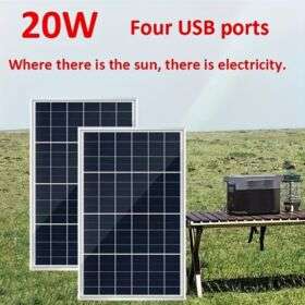 Нов 20W соларен панел со 4 USB порти - соларно полнење, пауер банк и комплет за полнење