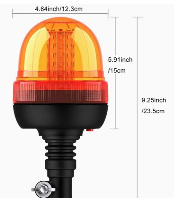60 LED Аграрен Ротирачки Светло, 3 Режими на Светлина, 12-24V, Килибарна Светлосна Лента - Флексибилен за Моторна Кула, Трактор, Голф, UTV, Приколка, Камион, Опционално со Држач, Без Батерија со Г стил држач - Image 6