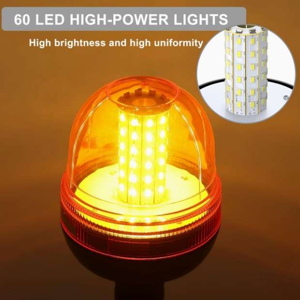 60 LED Аграрен Ротирачки Светло, 3 Режими на Светлина, 12-24V, Килибарна Светлосна Лента - Флексибилен за Моторна Кула, Трактор, Голф, UTV, Приколка, Камион, Опционално со Држач, Без Батерија со Г стил држач - Image 5