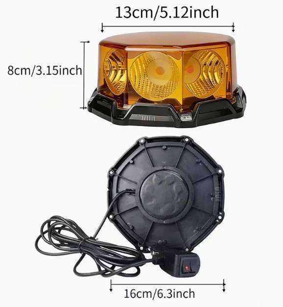 Супер Светло 12-24V LED COB Сигурносно Светло за Покрив, Магнетен Држач, Ротирачко Светло за Сигнализација за Автомобил, Камион, SUV, Приколка, Градежништво и Употреба покрај Пат, Без Батерија - Image 2