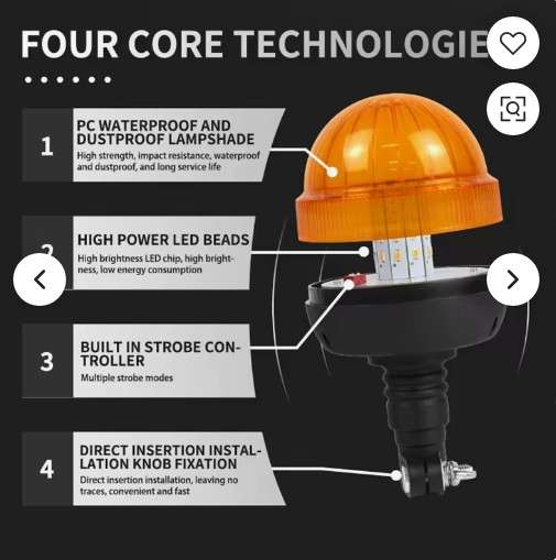 LED-10 - Ново ротирачко трепкачко светло со килибарна светлина, стробоскопска LED светилка за итни случаи на покрив, камион, приколка, IP65, водоотпорна 12-24V - Image 6
