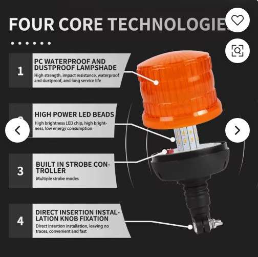 LED-13 - Ново ротирачко LED светло за предупредување во итни случаи, килибарно, стробоскопско светло, трепкачки столбни светла за камион и трактор, 12-24V DC IP65, водоотпорно 60 - Image 2