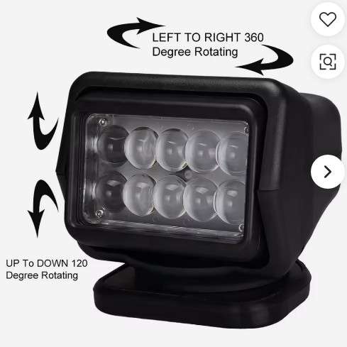 VR-H50W - LED светло за далечинско управување за морски теренски камион, автомобил, брод, ротационо светло за пребарување 50W 360 степени за автомобили, автоматско LED светло за пребарување