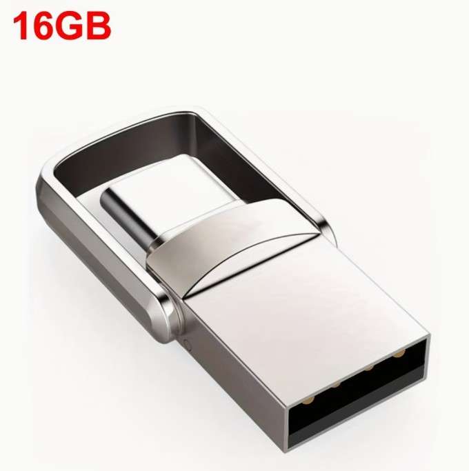 USB C флеш меморија со ротација од 360° - Високобрзински USB 2.0, метален флеш диск, компатибилен со PC, лаптоп, Mac, паметен телефон (16GB)