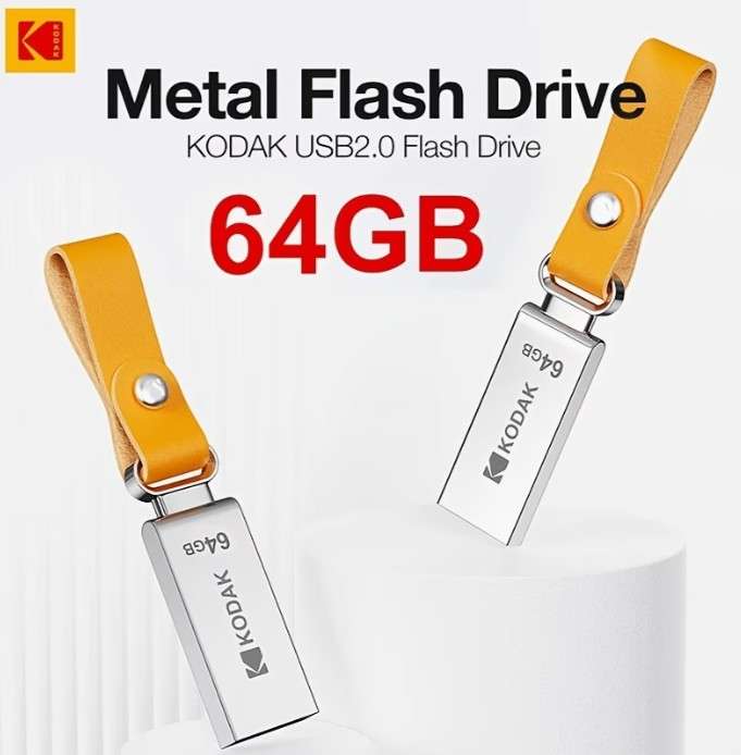 KODAK K122 Метална Серија за Носење USB Флеш Драјв 64GB - Пренослив USB 2.0 Флеш Драјв со Јамка за Клучеви за Работа Патување Лаптоп PC Автомобил Аудио, Компактен Метален Мемориски Стик за Секојдневно Складирање на Датотеки