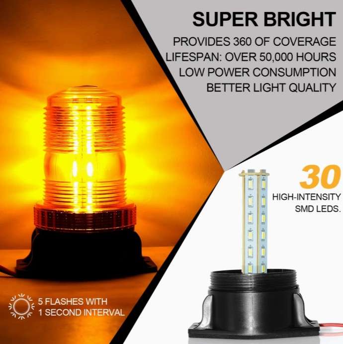 2 парчиња LED строб светла, 12V-24V килибарени 30 LED предупредувачки безбедносни трепкачки светла за виљушкар, камион, трактор, колички за голф, UTV, автомобил, автобус - Image 6